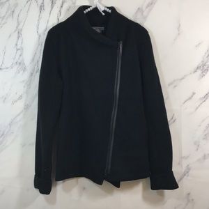 Vince Black Wool Asymmetrical Zip Leather Jacket